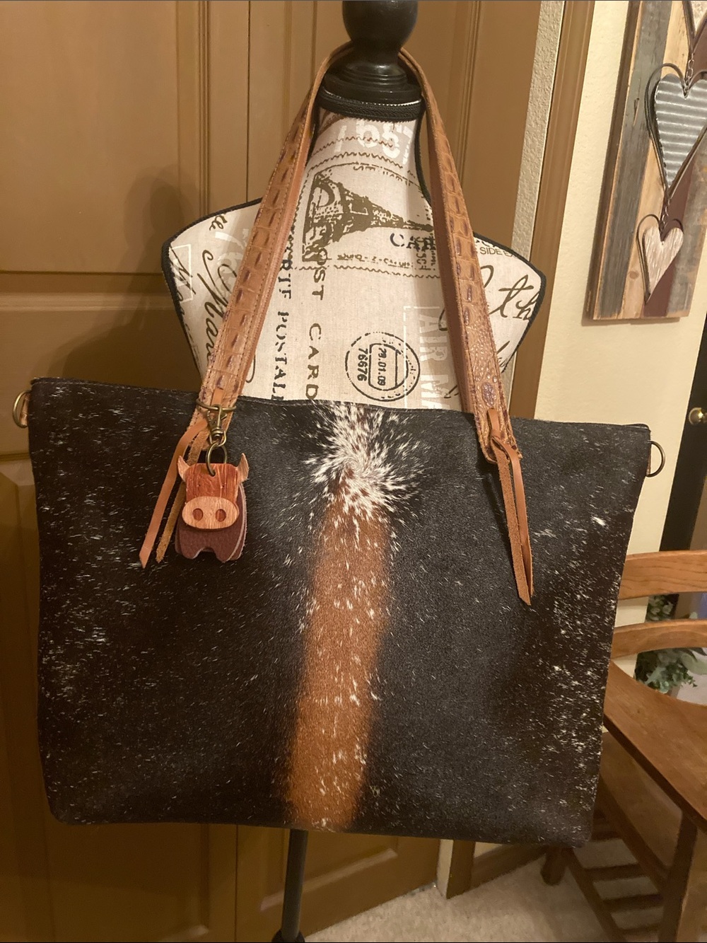 T BAR LEATHER CO Travel Tote Bag HOH & Leather NWOT - Picture 4 of 12